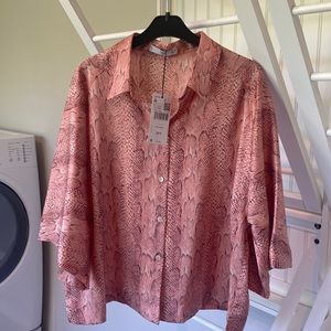 Mango Coral Snake Print Silky Camp Shirt Medium NWT